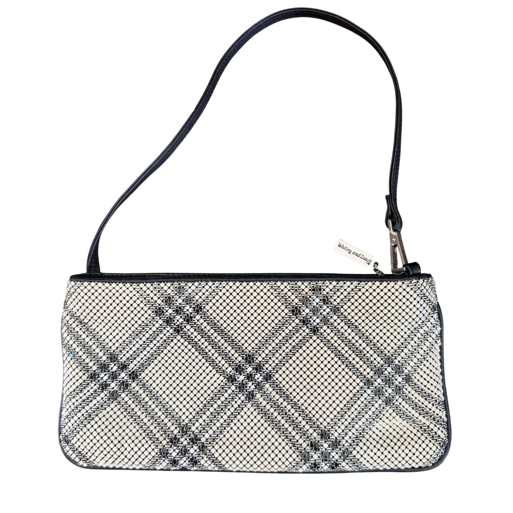 Whiting and Davis Mesh Baguette Bag clutch Women Black Silver Plaid Y2K coquette
